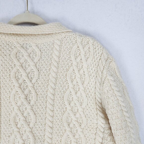 Paul James Sweater Women Medium Cream Wool Cable Knit Fisherman Cardigan England - Picture 9 of 9